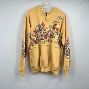 VTG Art Unlimited Sportswear Yellow XL Floral Henley Sweatshirt Pockets USA